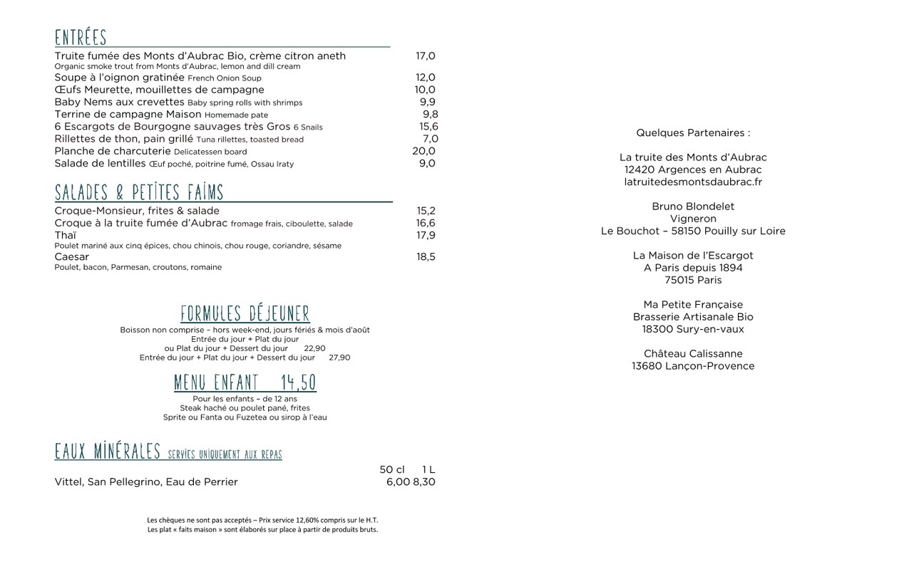 Le Relais Odéon menu 1