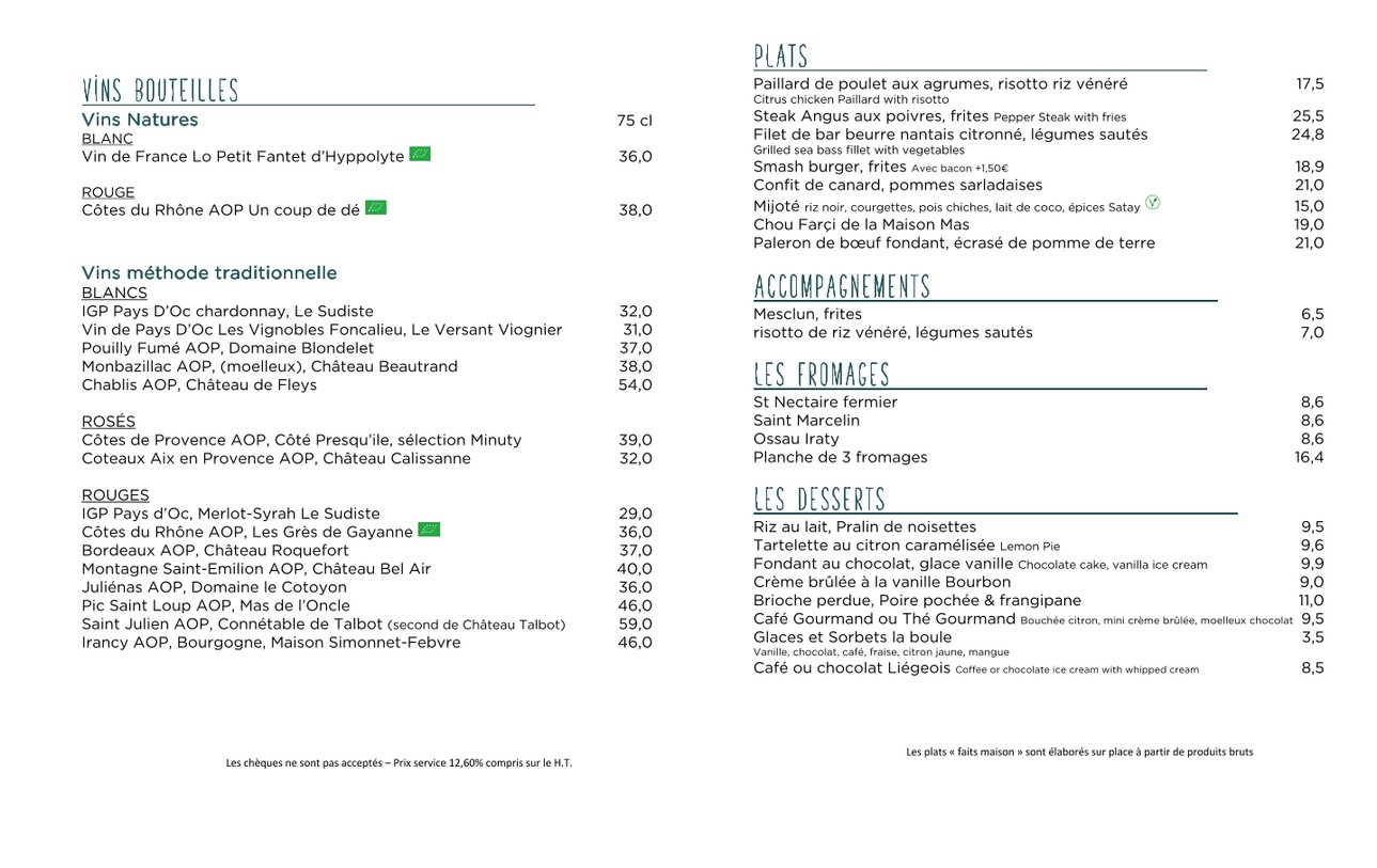 Le Relais Odéon menu 2