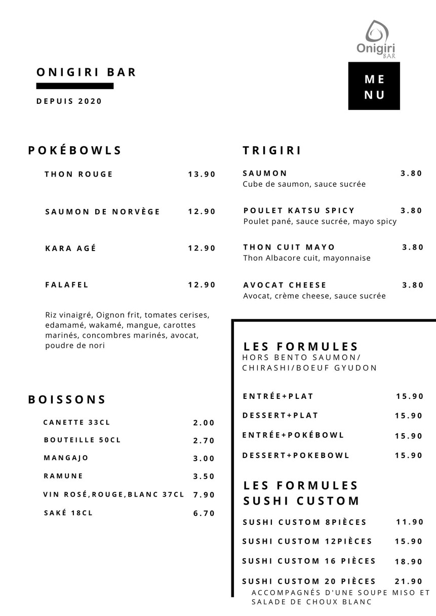 Onigiri Bar menu 2