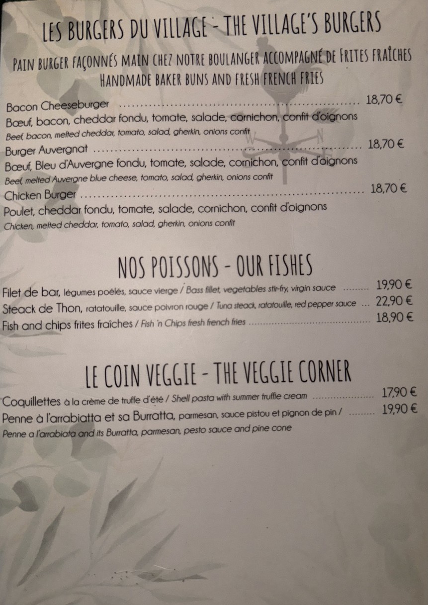 Le Village d'Auteuil menu 2