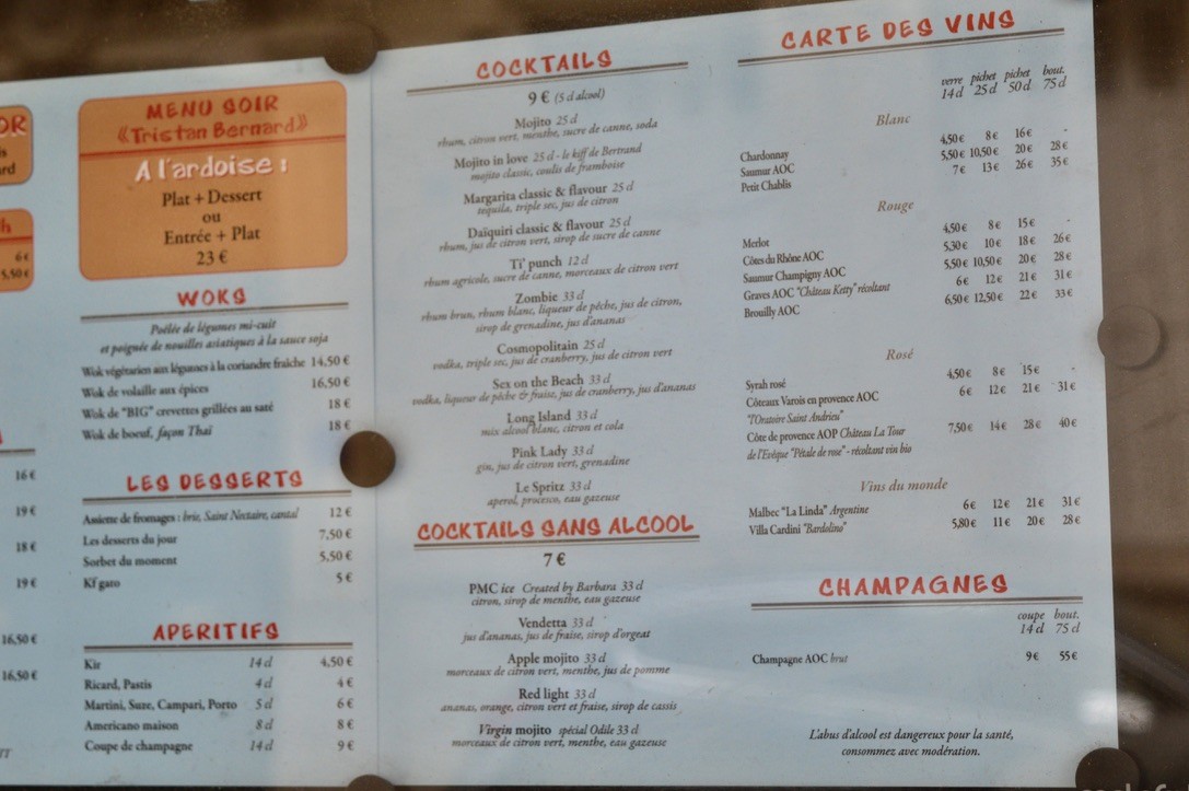 L'Envers du Décor menu 2