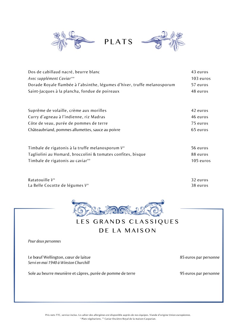 Lapérouse menu 2