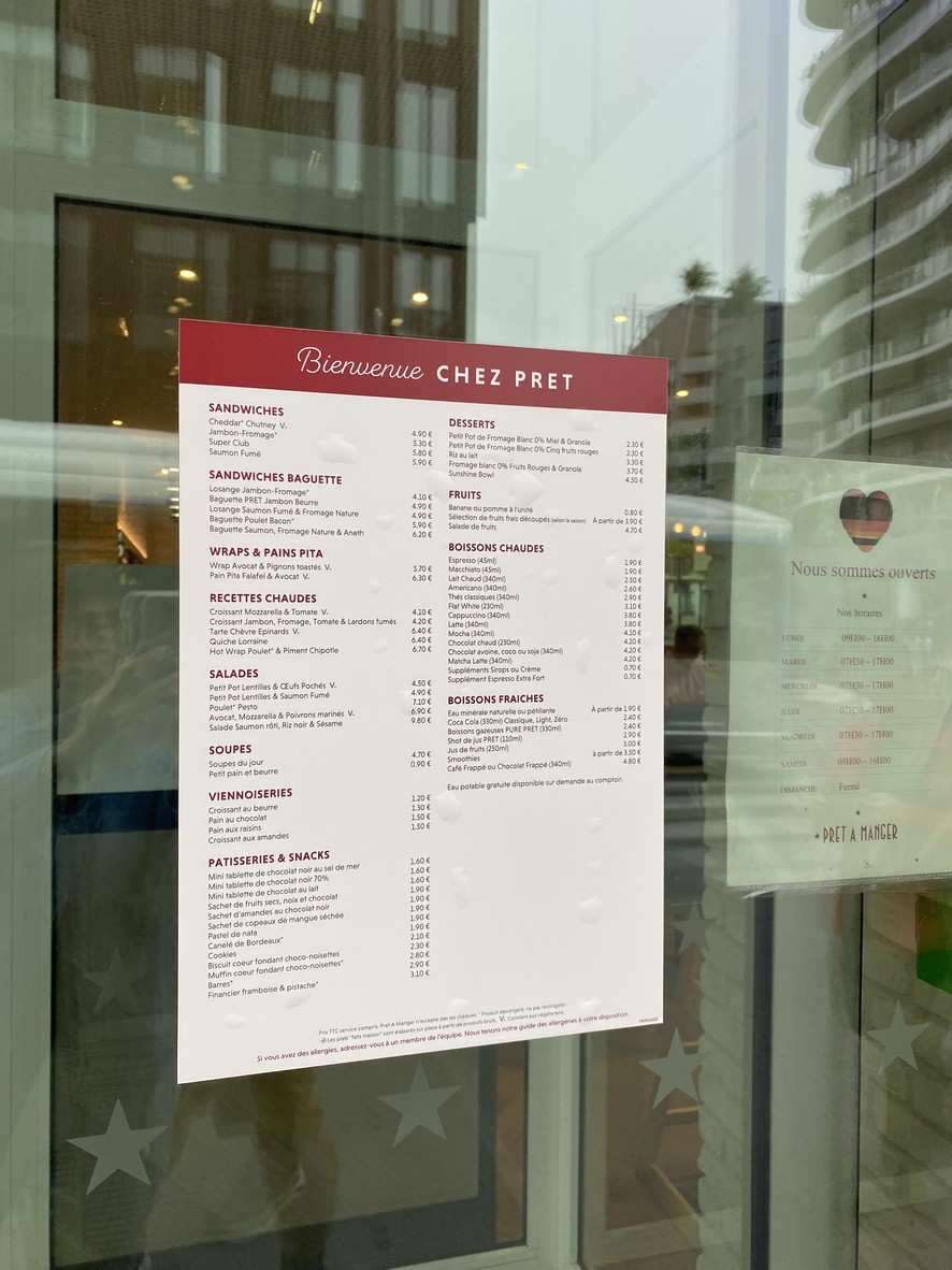 Pret A Manger Batignolles menu 1