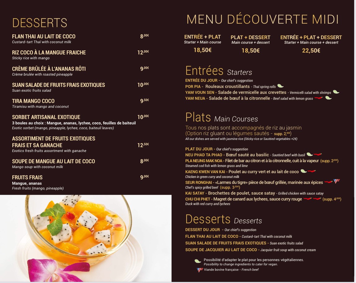 Suan Thaï menu 1