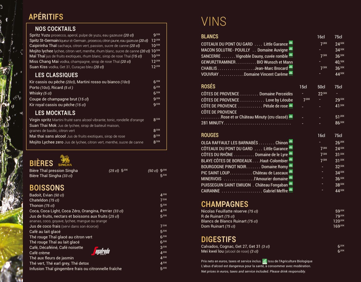 Suan Thaï menu 4