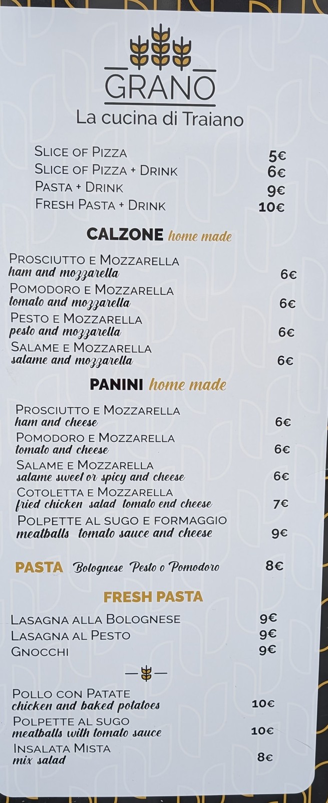 Grano la cucina di Traiano menu 1