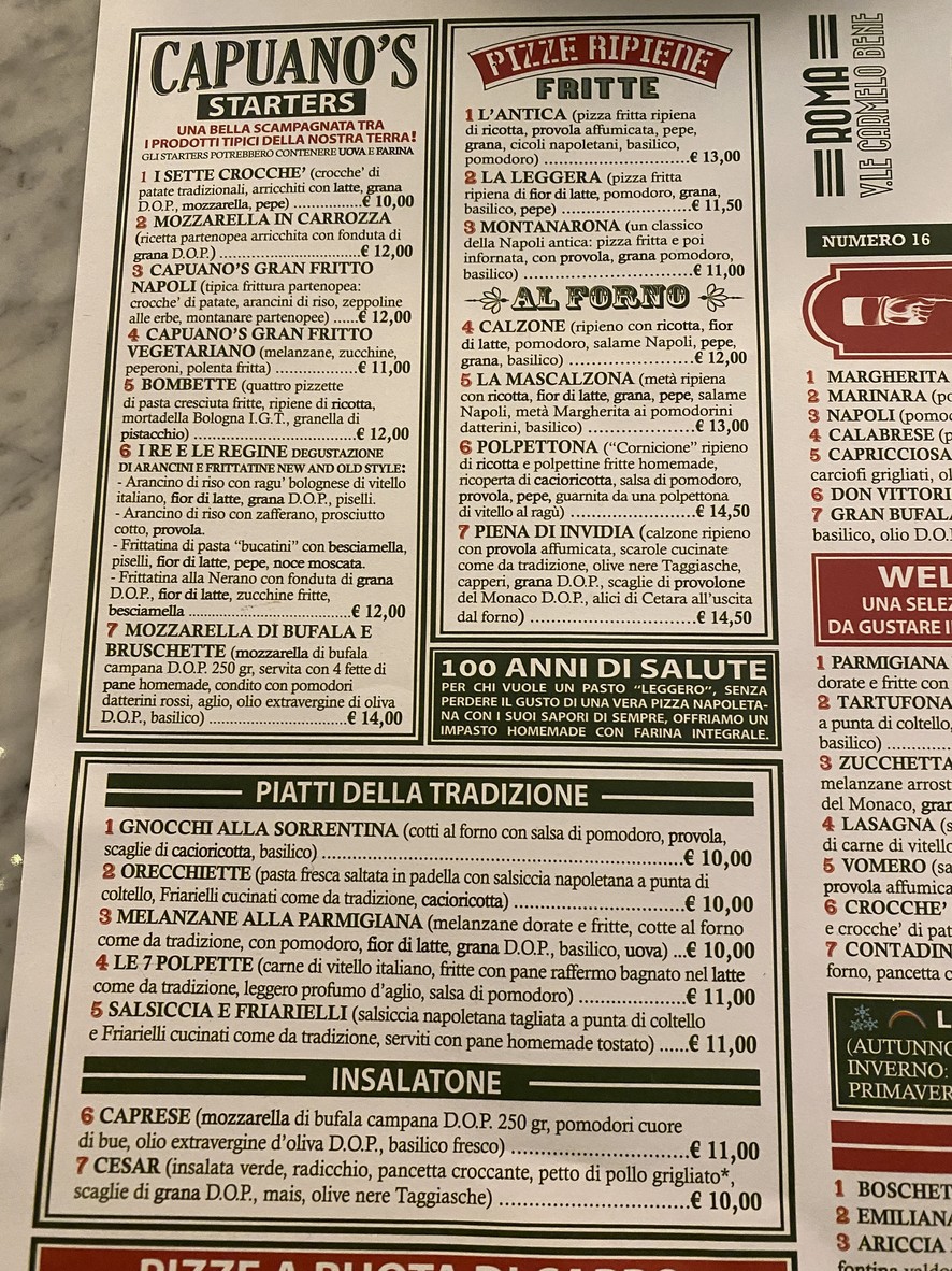 Pizzeria Capuano's - Roma menu 1