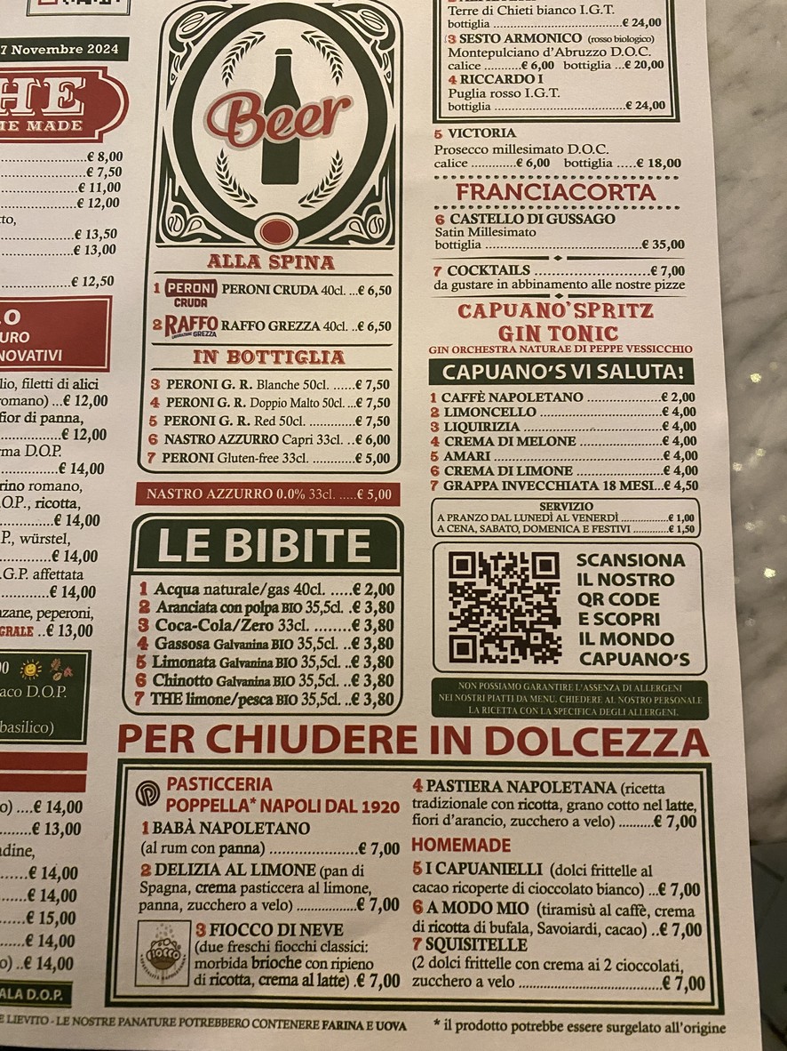 Pizzeria Capuano's - Roma menu 2