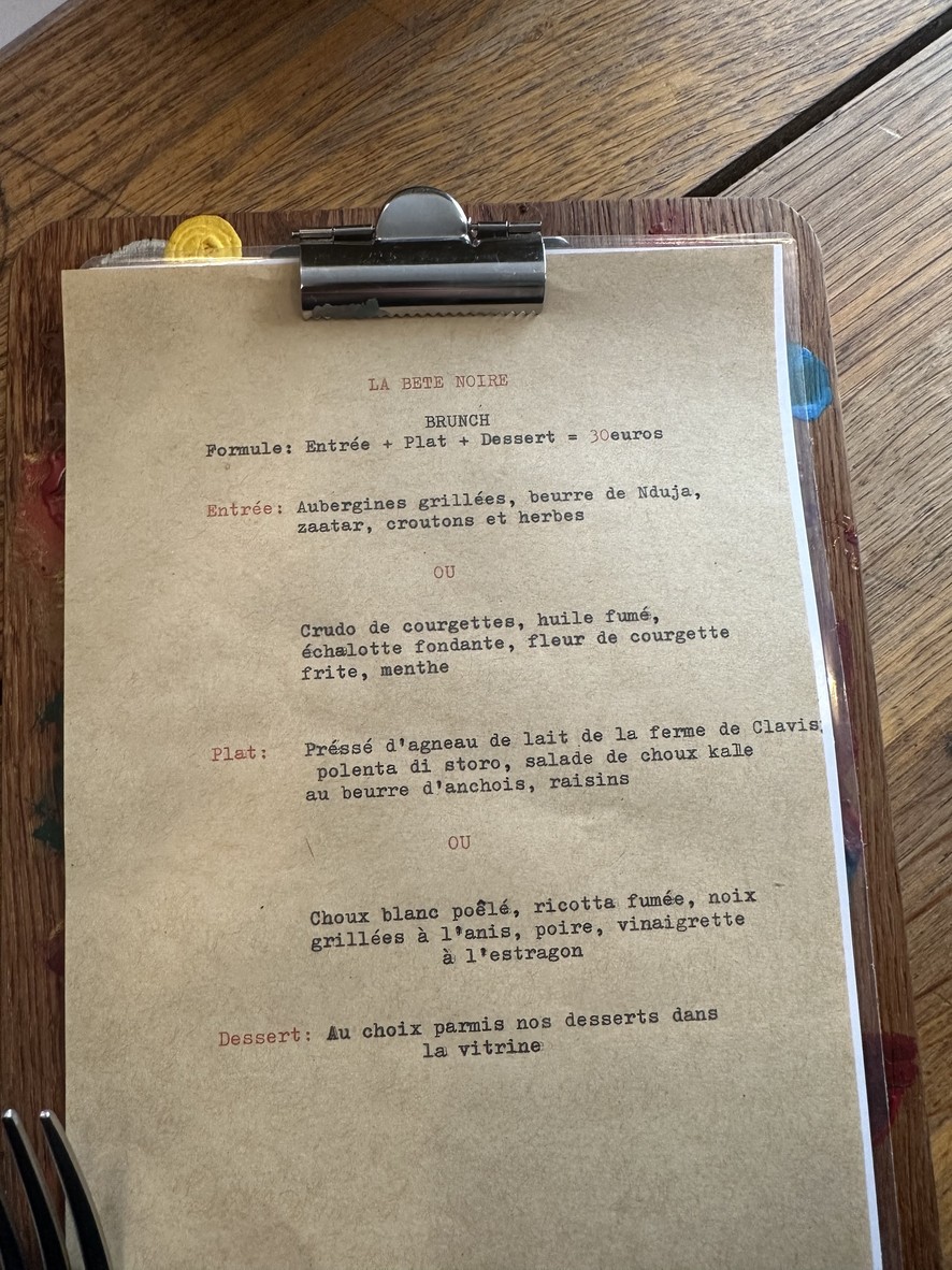 La Bête Noire menu 1