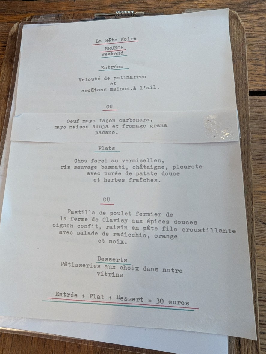 La Bête Noire menu 2