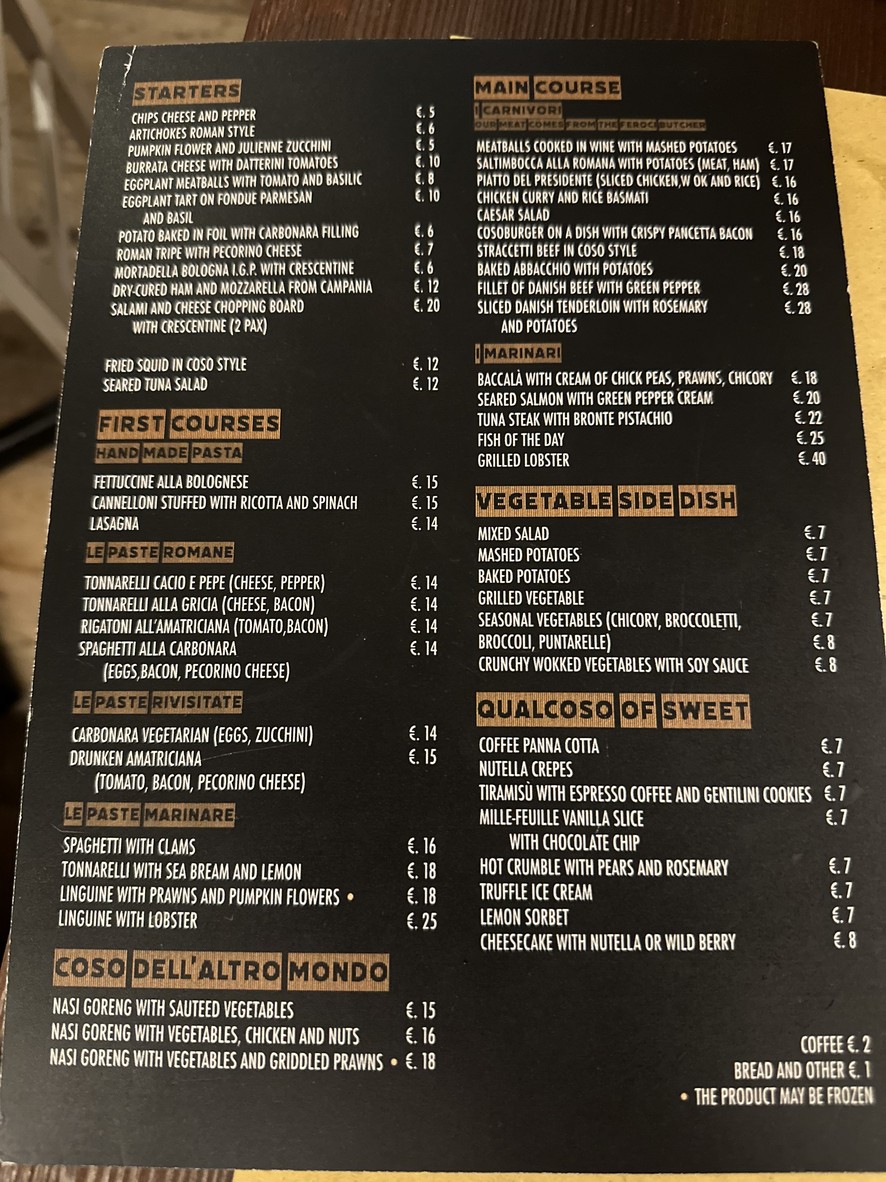 Coso Ristorante menu 1
