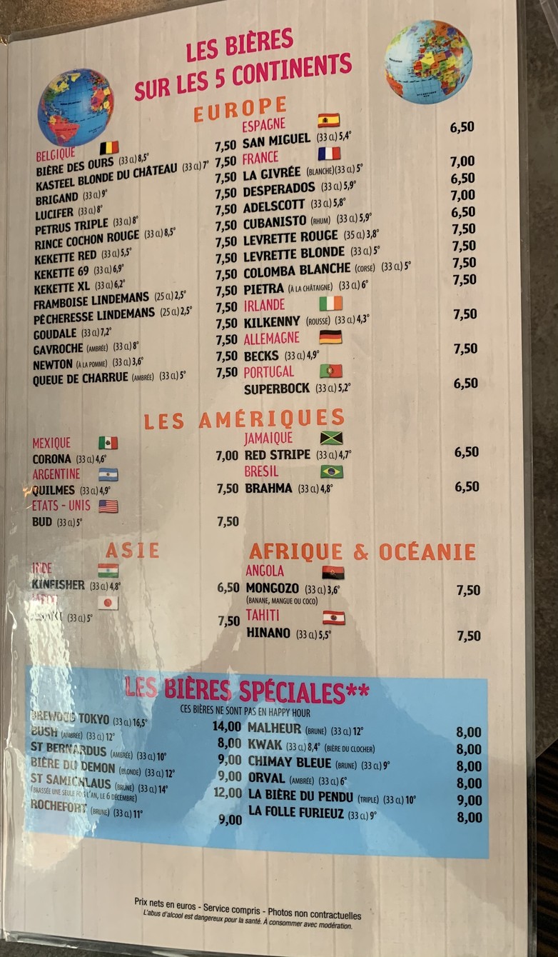 La Tête à l'Envers Pub Vincennes menu 4