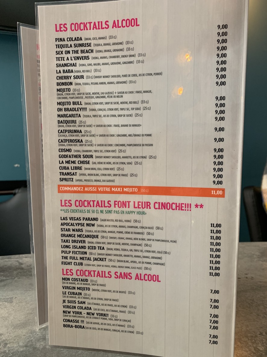 La Tête à l'Envers Pub Vincennes menu 5