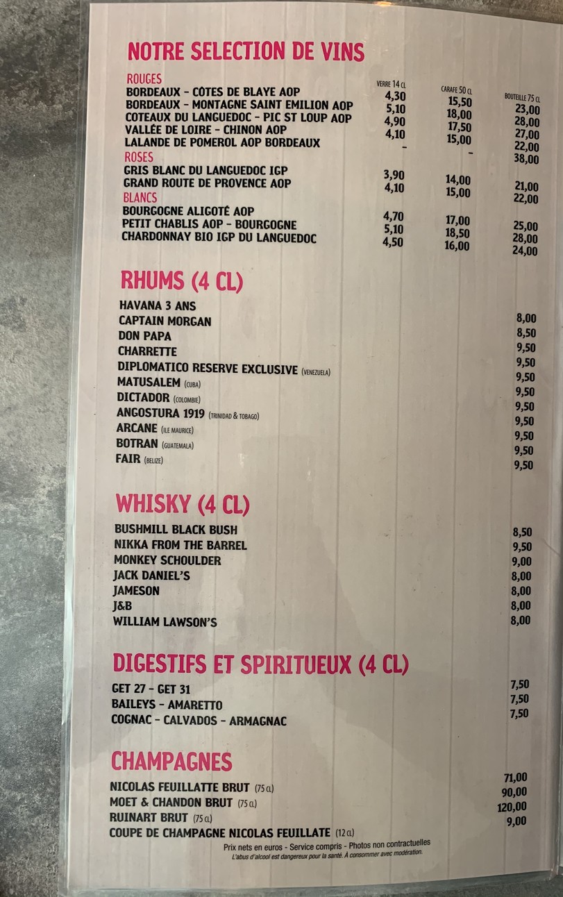 La Tête à l'Envers Pub Vincennes menu 6