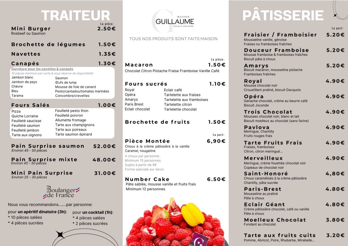 Maison GUILLAUME menu 2