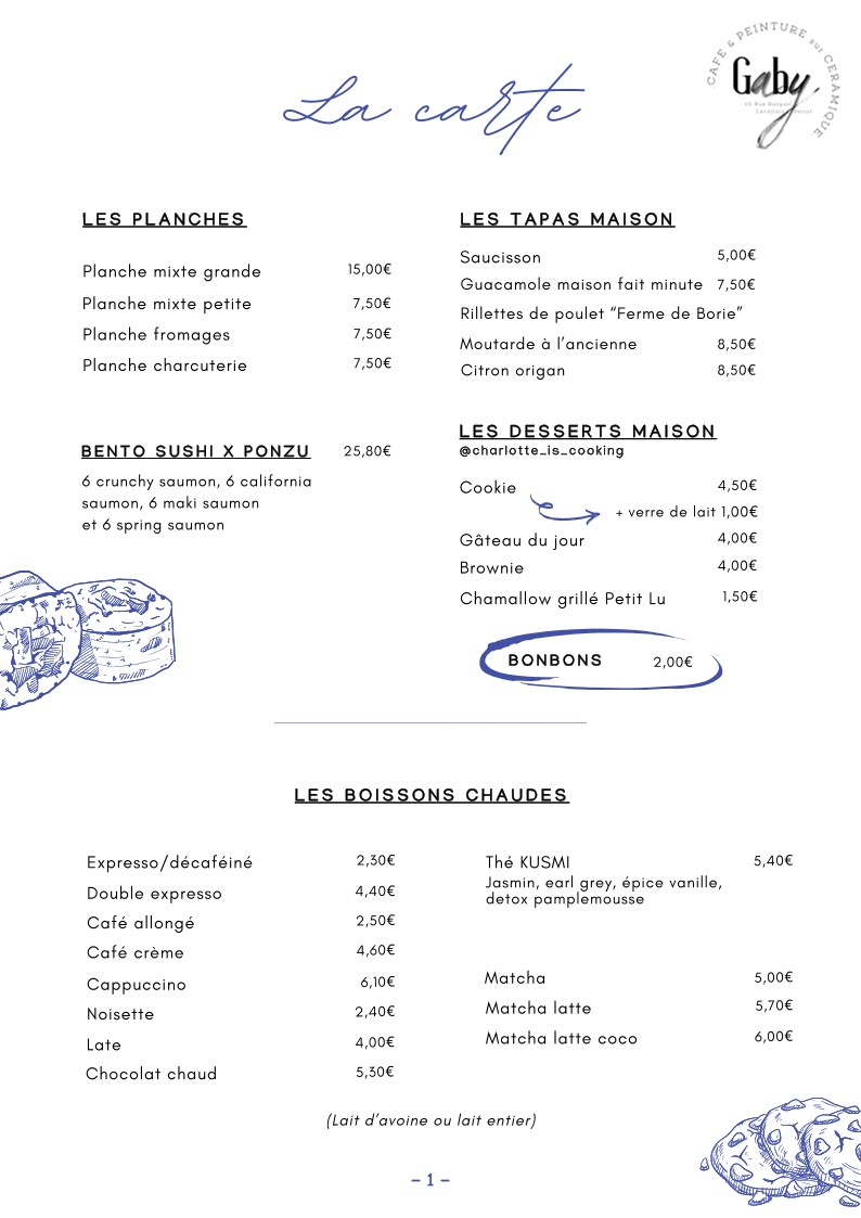 GABY café céramique menu 1