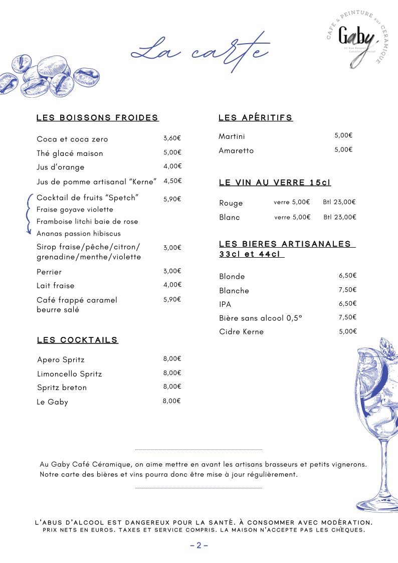 GABY café céramique menu 2