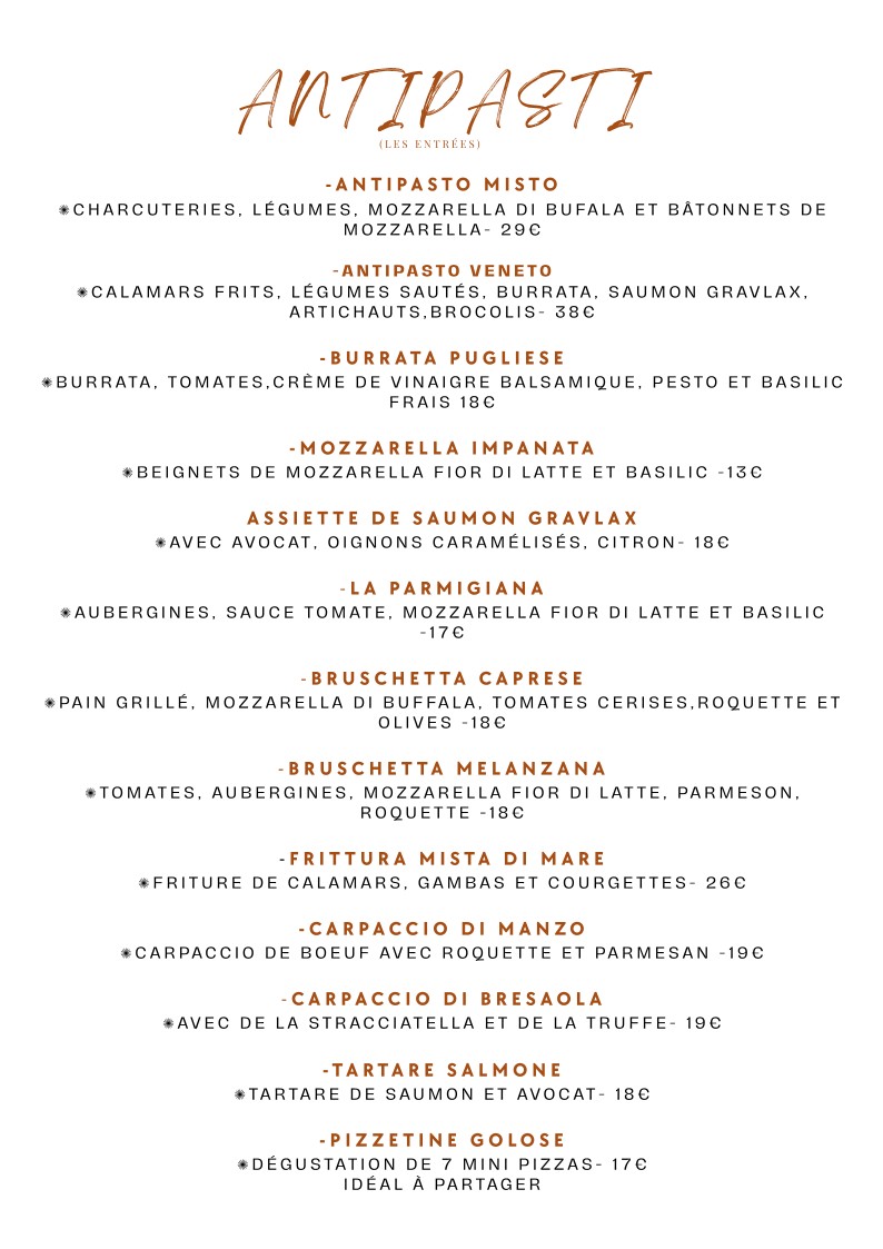 VENETO D'AUTEUIL menu 1
