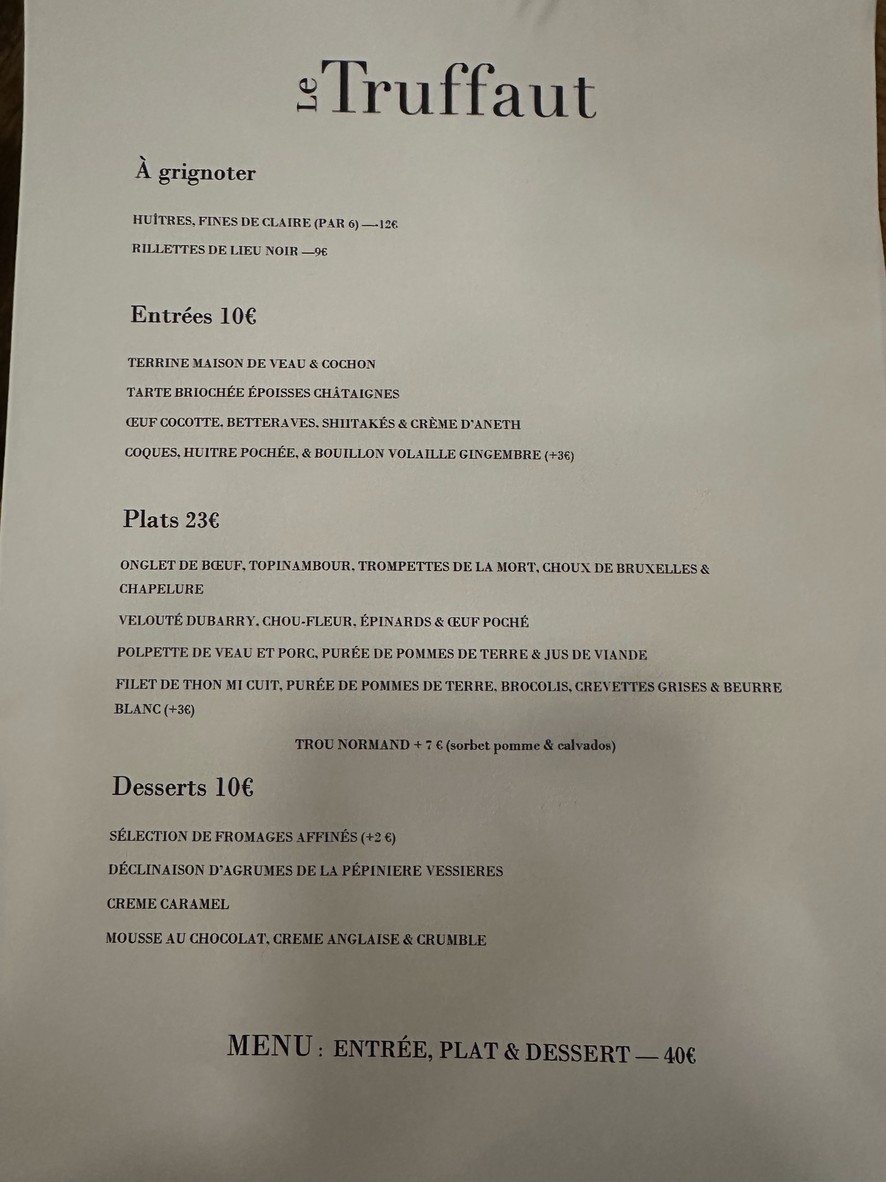 Le Truffaut menu 1