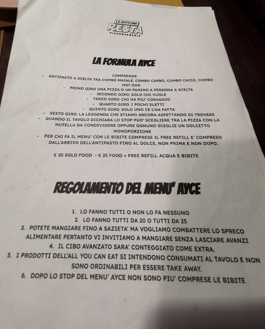 Le Officine Resta menu 1