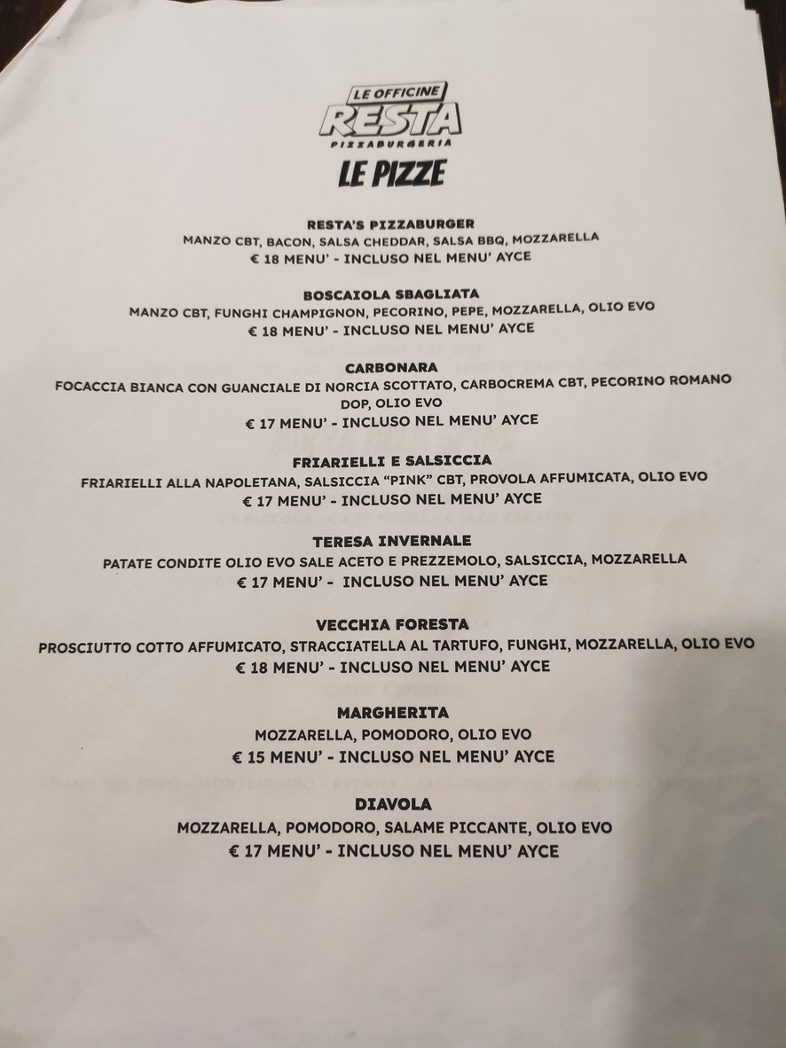 Le Officine Resta menu 2