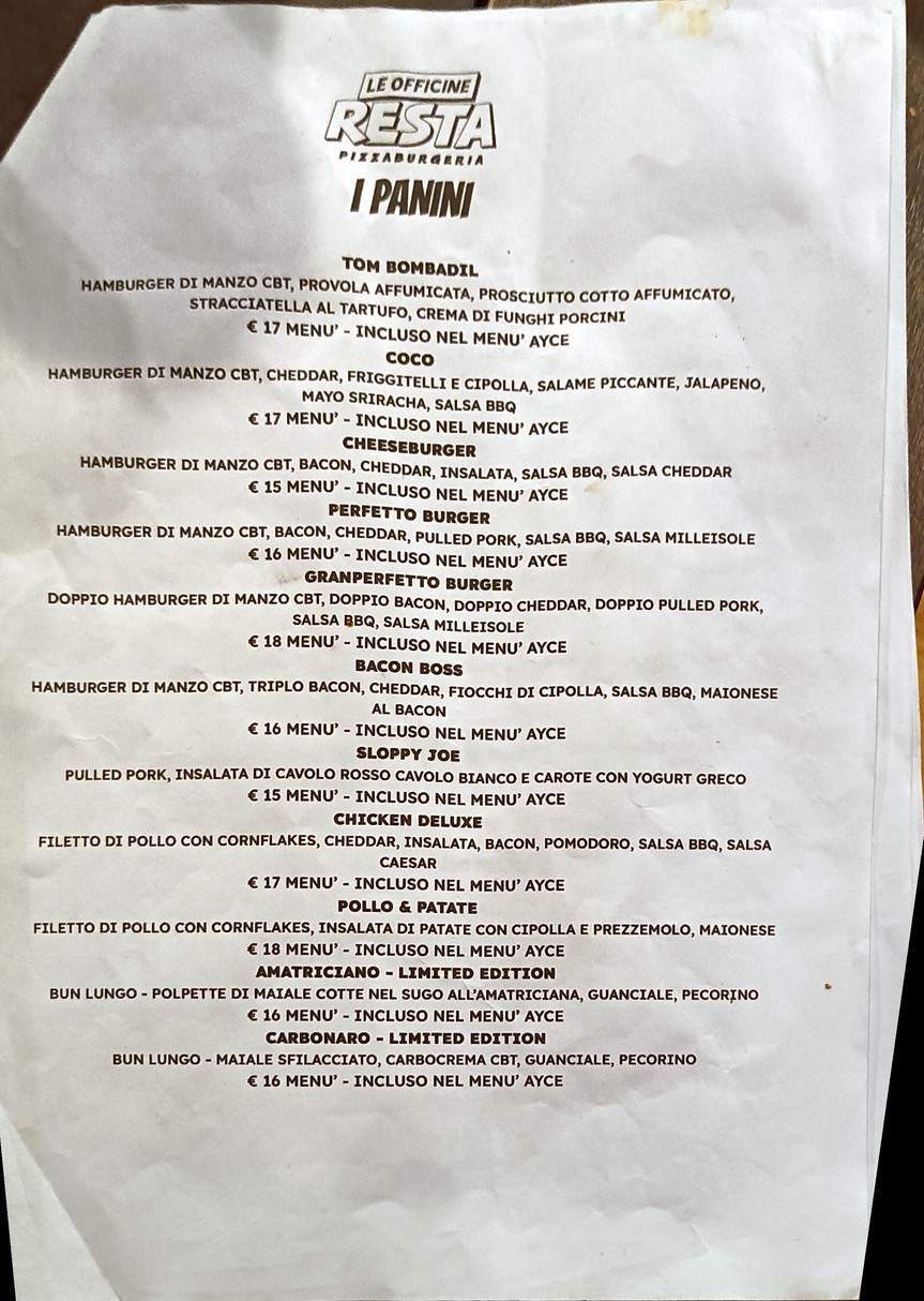 Le Officine Resta menu 3