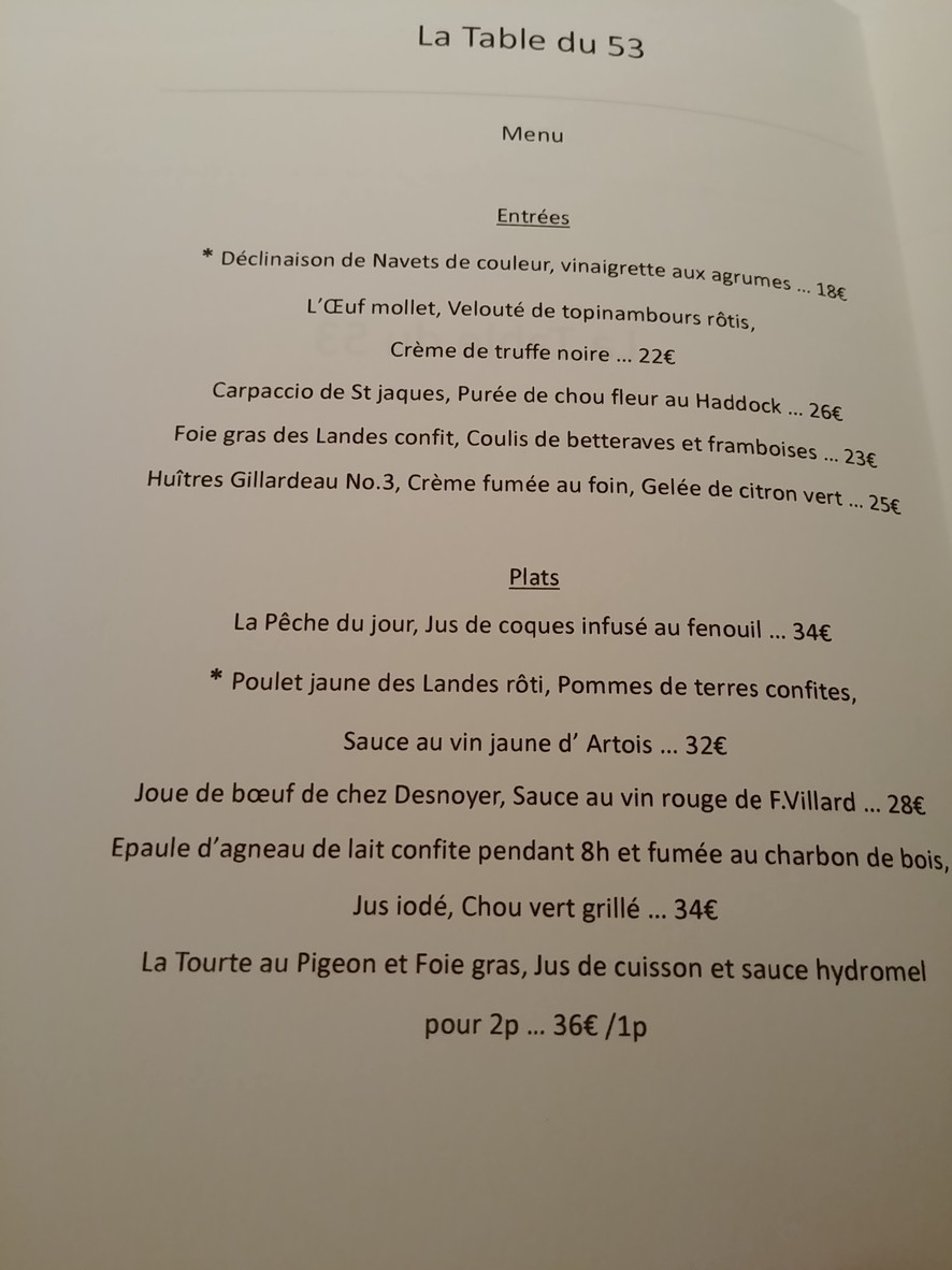 La Table du 53 menu 1