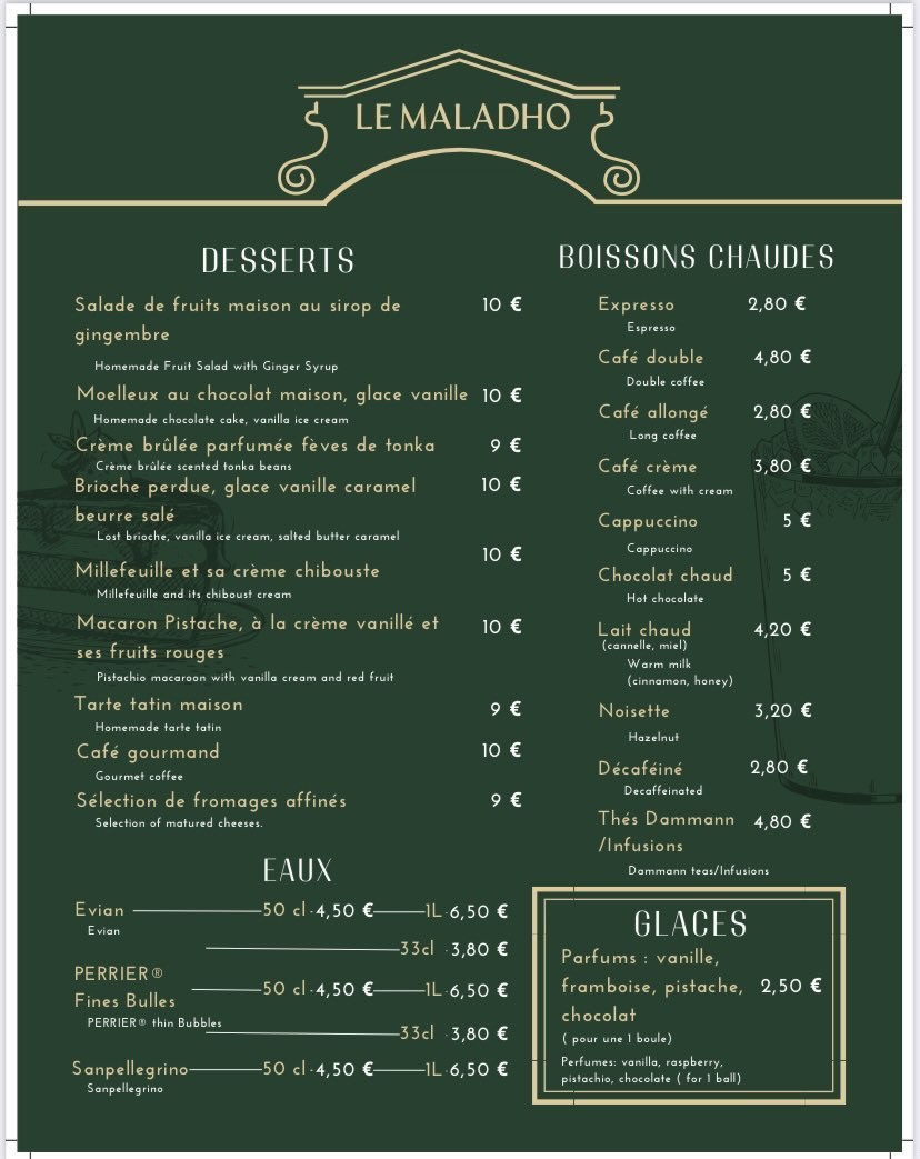 Le Maladho menu 3