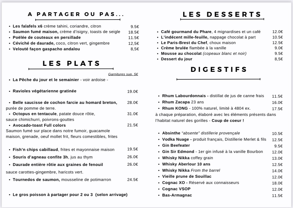 Le Village du Phare - Huîtres et fruits de mer menu 1
