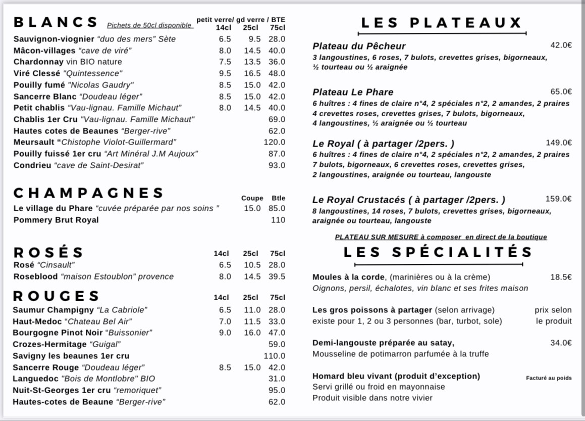 Le Village du Phare - Huîtres et fruits de mer menu 2