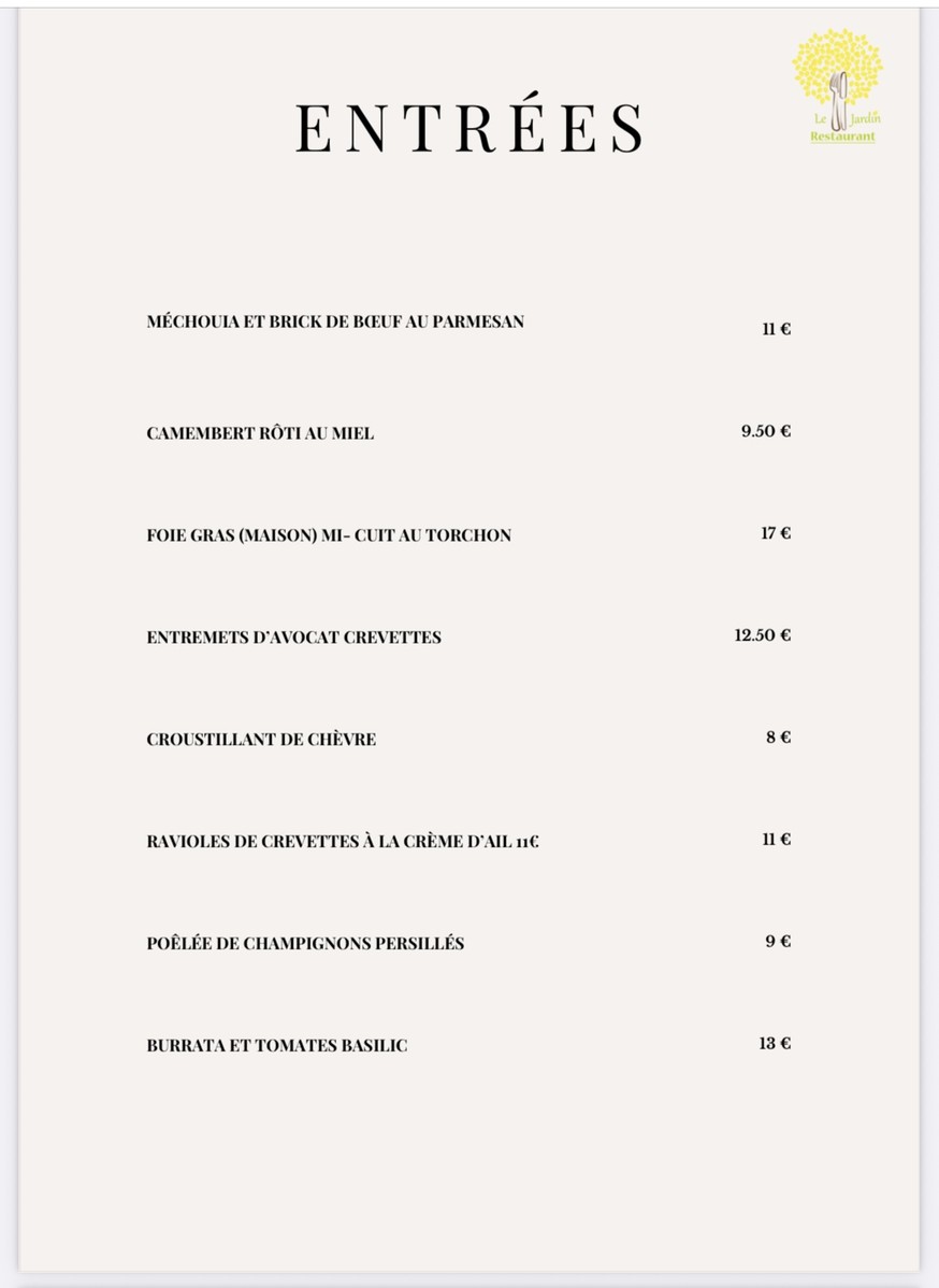 Le Jardin menu 1