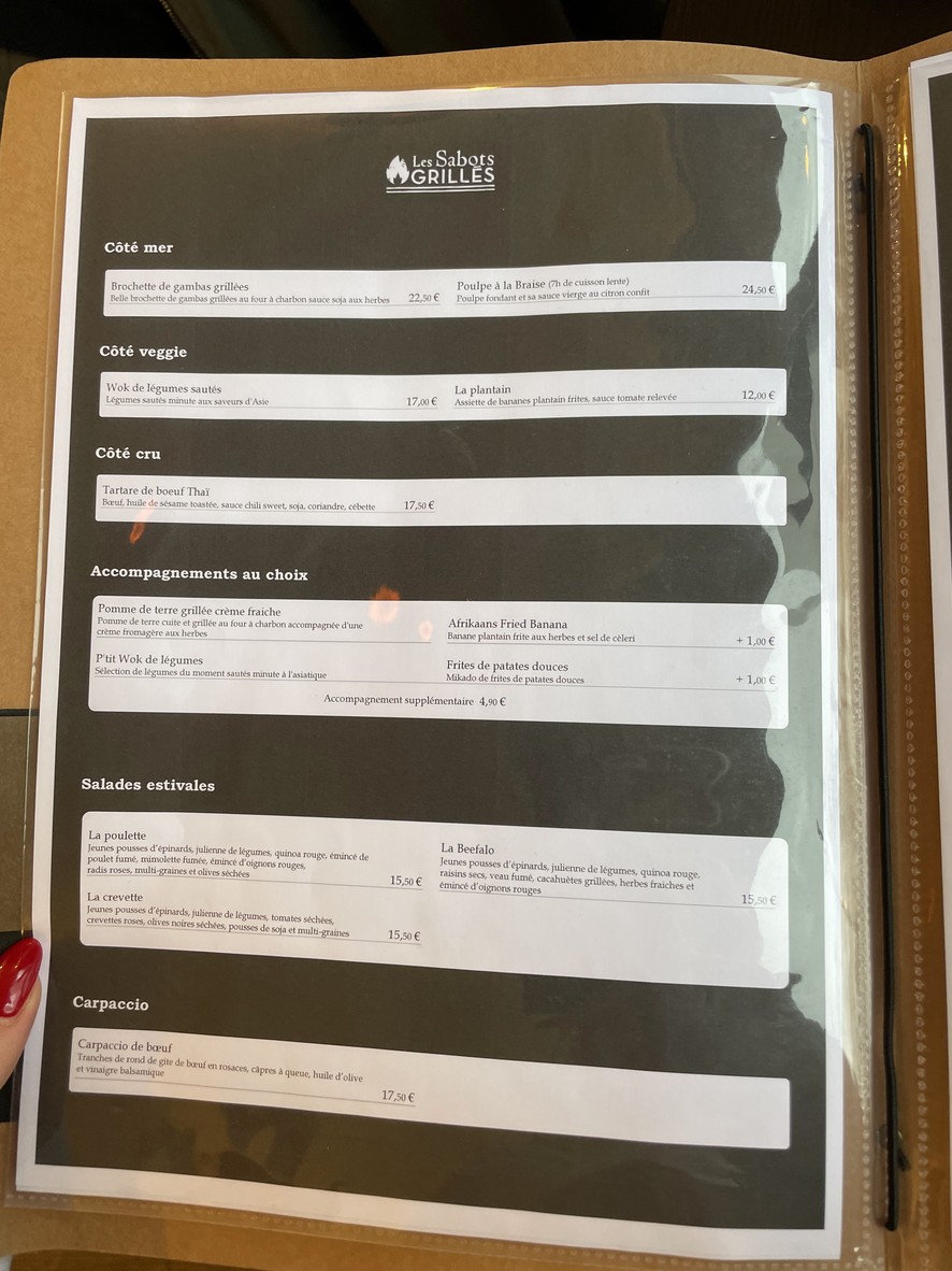 Les Sabots Grillés menu 1