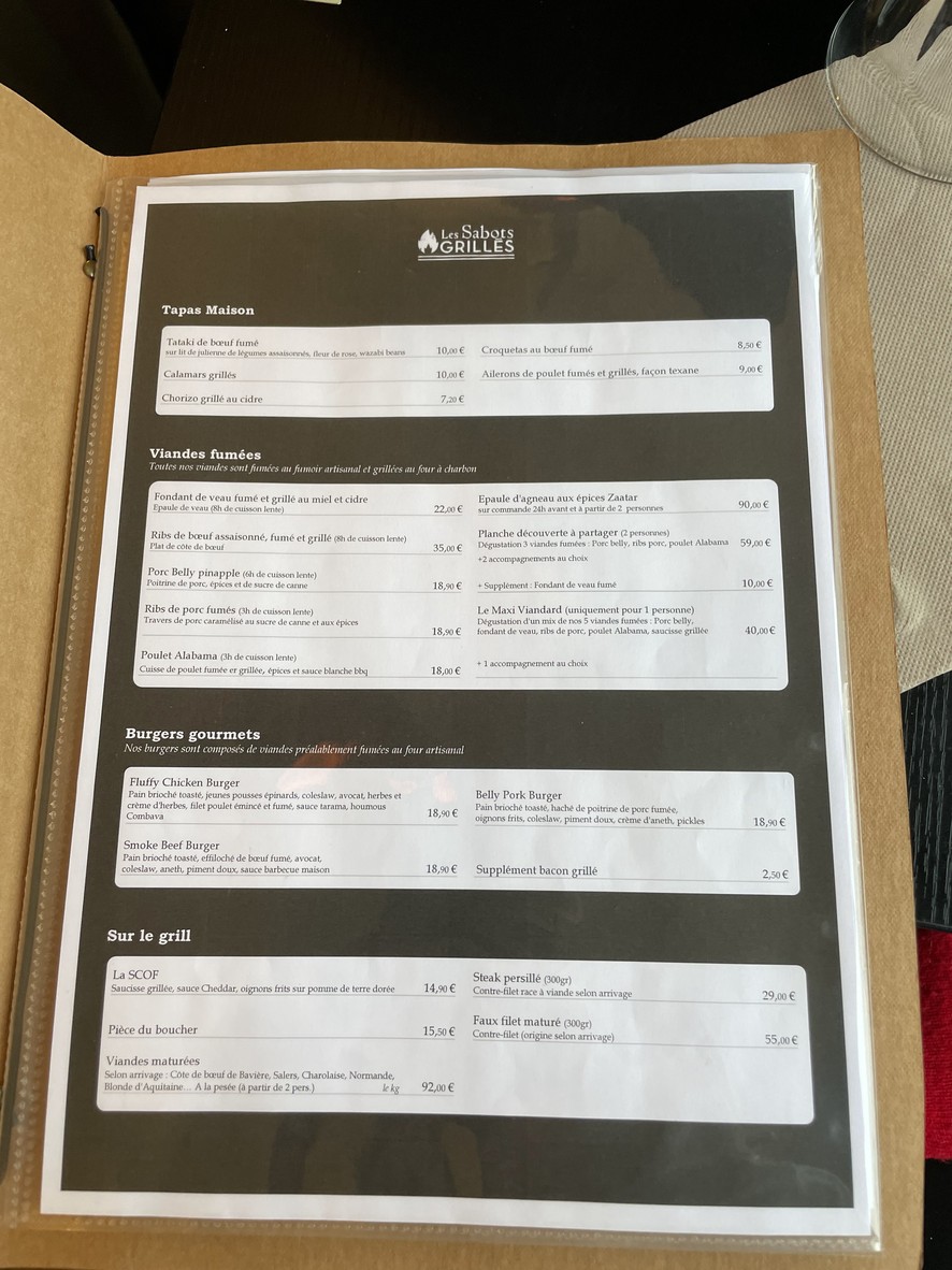 Les Sabots Grillés menu 2