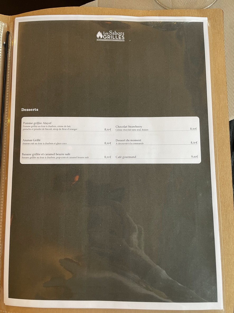 Les Sabots Grillés menu 4