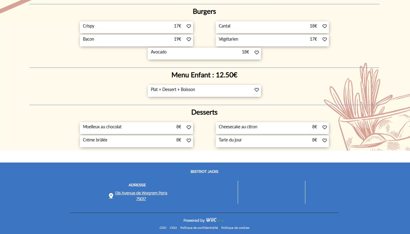 Bistrot Jadis menu 3