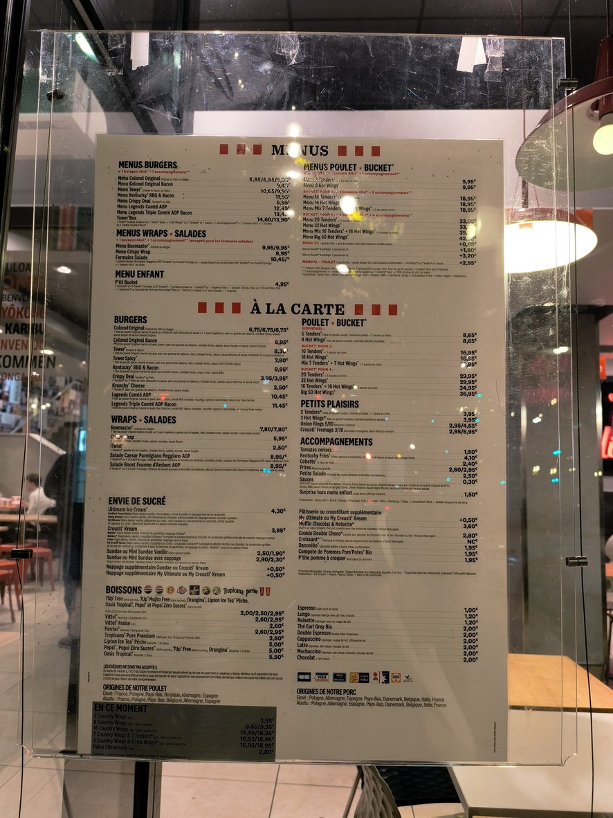 KFC Paris Place d'Italie menu 1