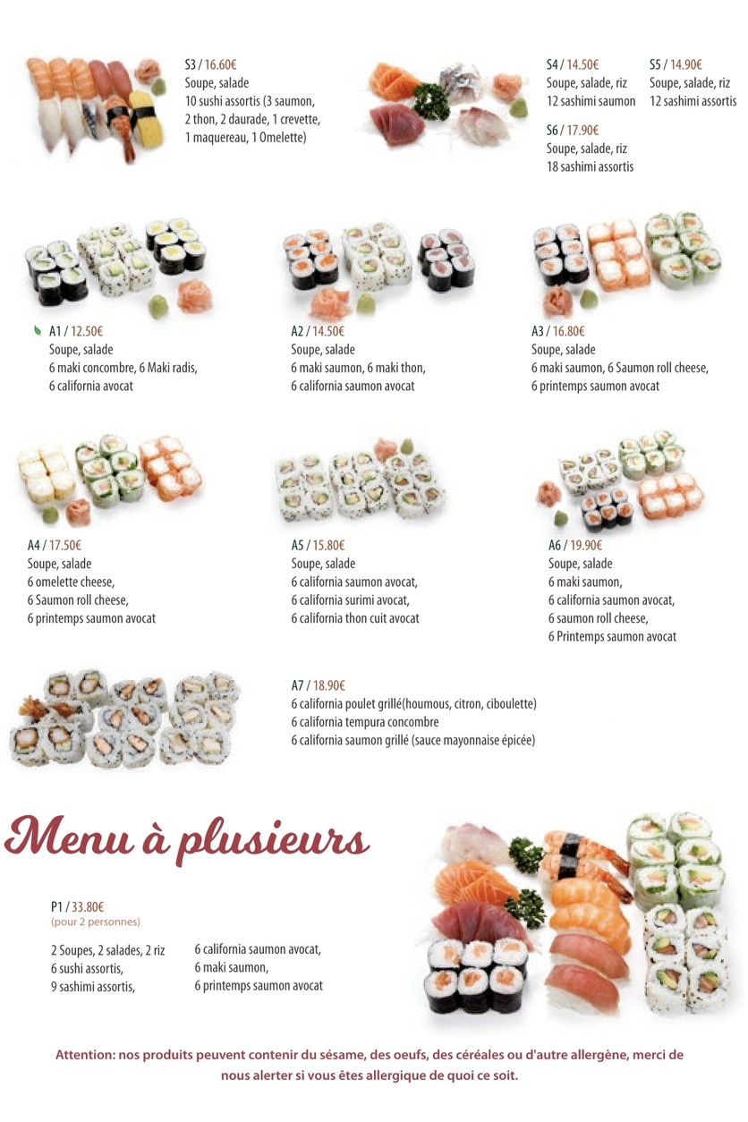 Yotaro Sushi menu 1