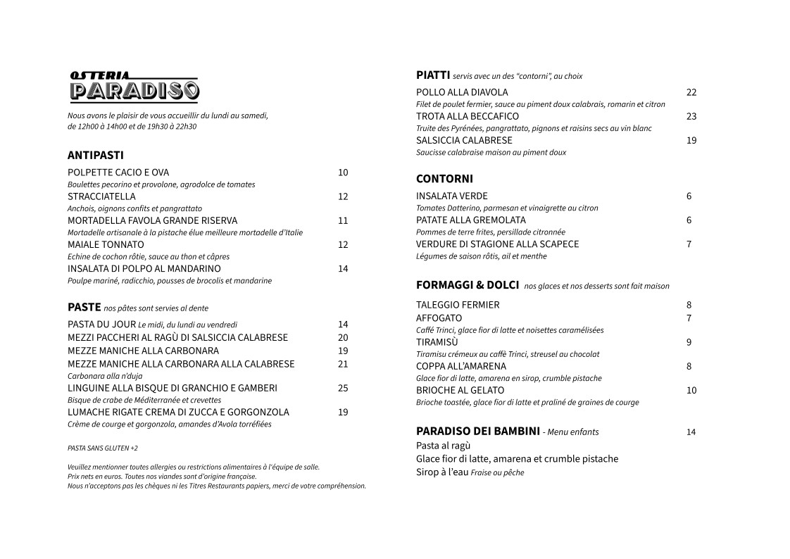 Osteria Paradiso menu 2