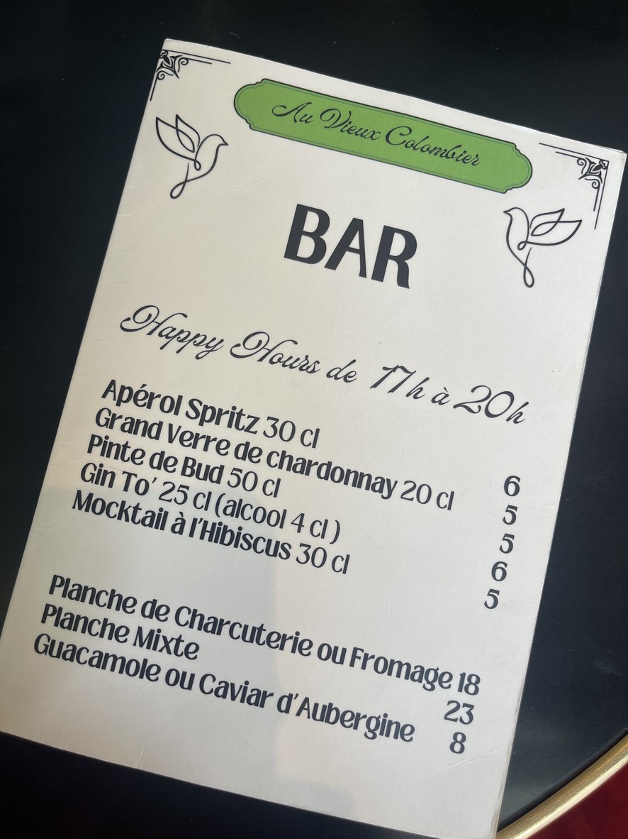Au Vieux Colombier menu 3