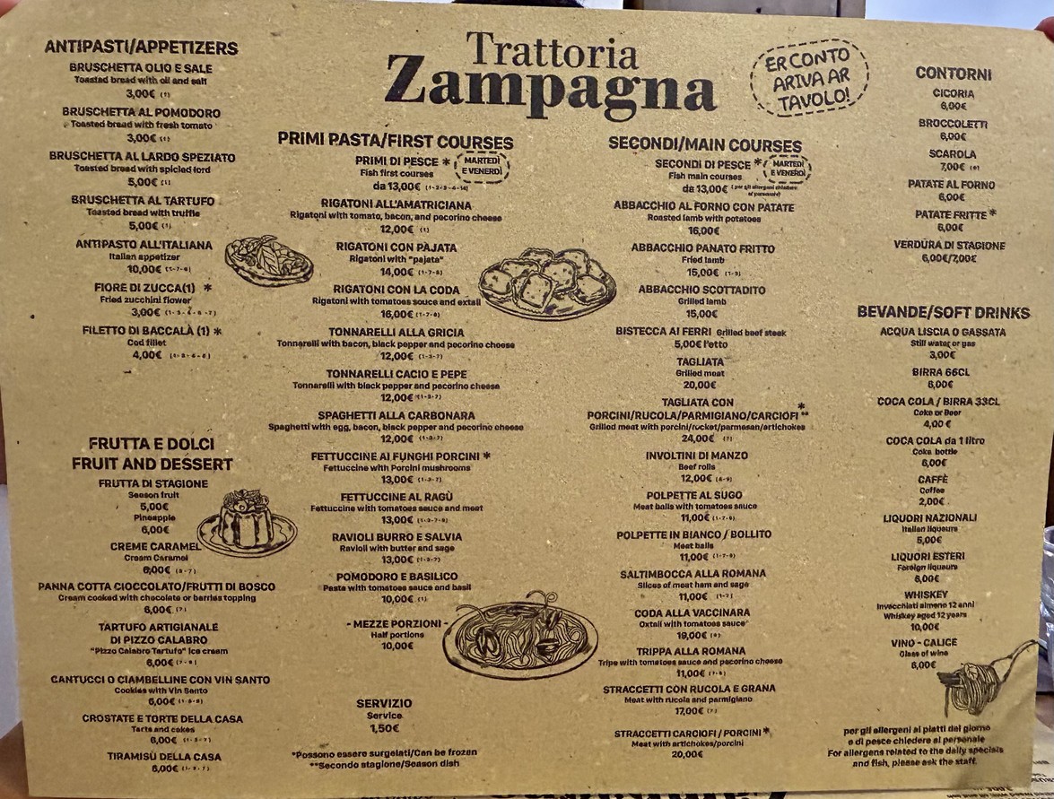 Trattoria Zampagna menu 1