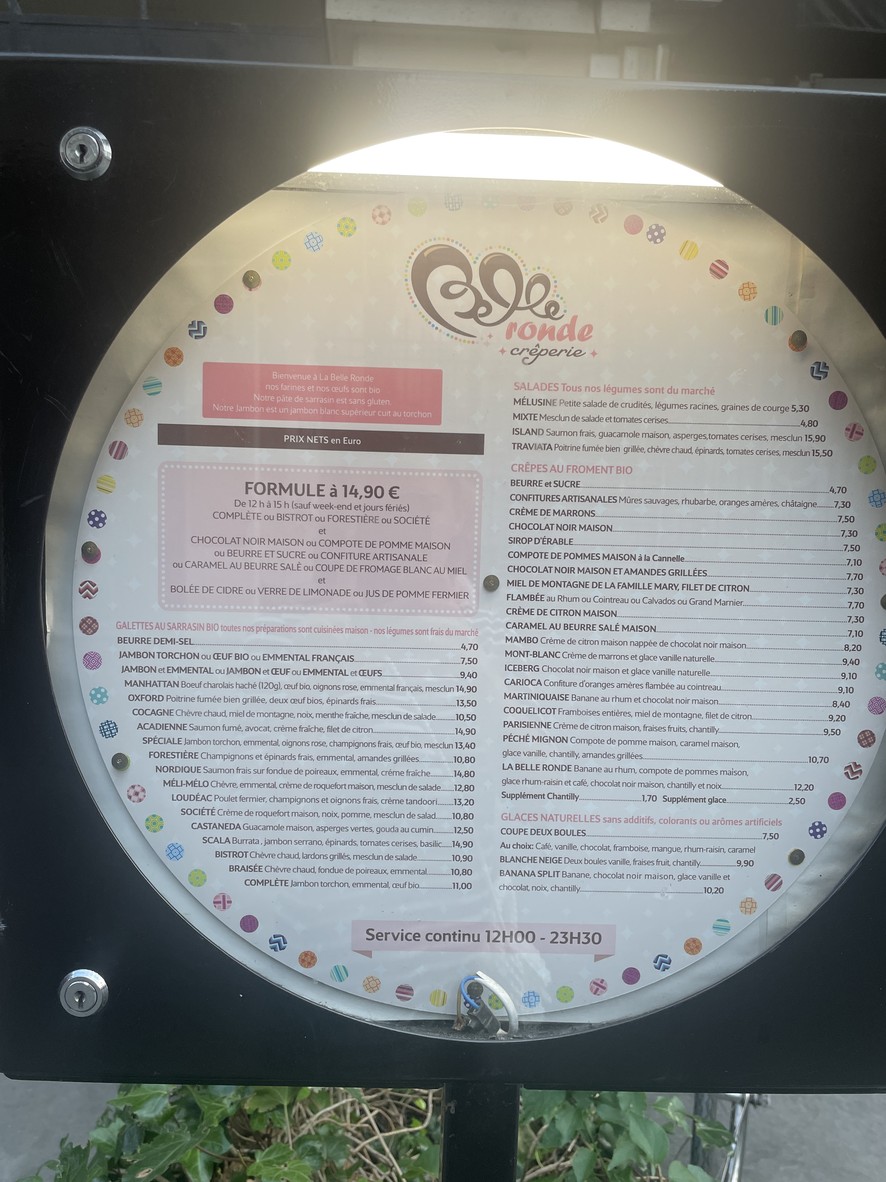La Belle Ronde menu 1