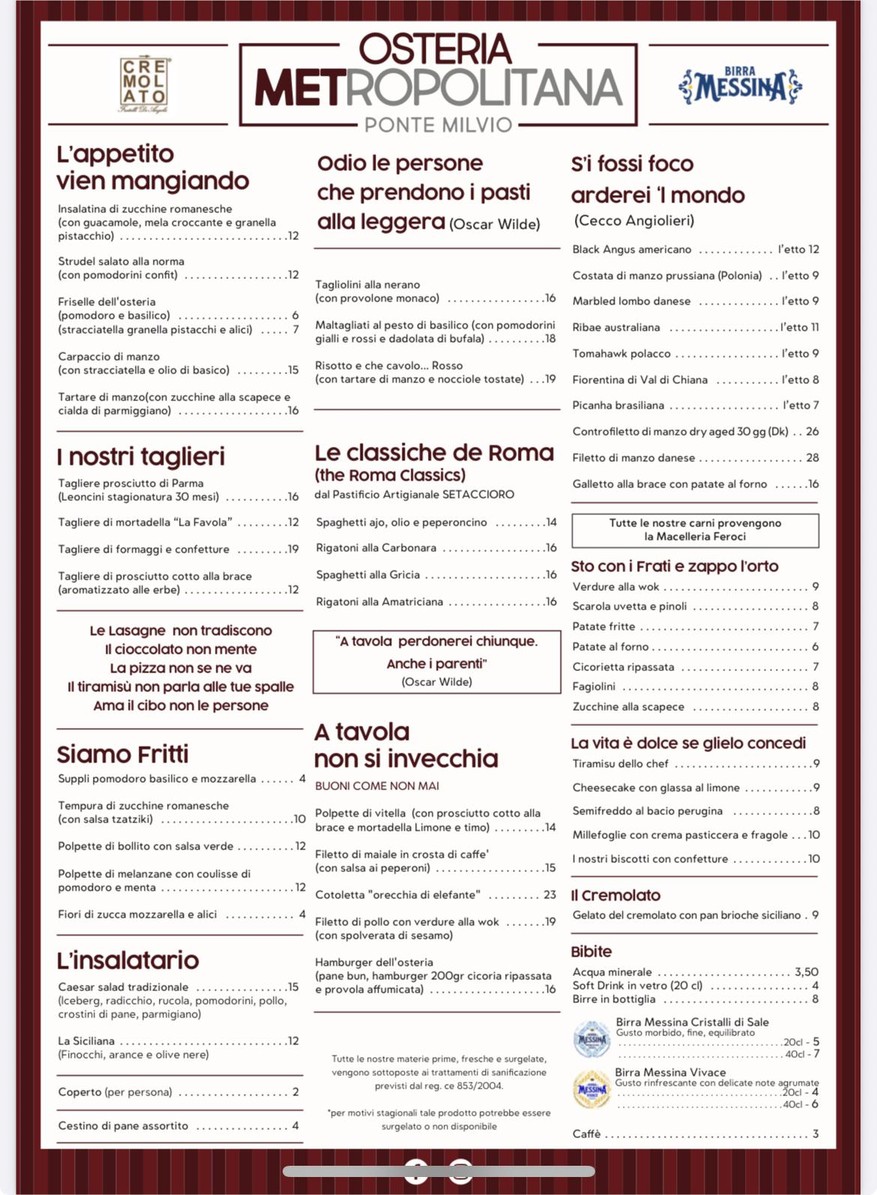 Osteria Metropolitana Ponte Milvio menu 1
