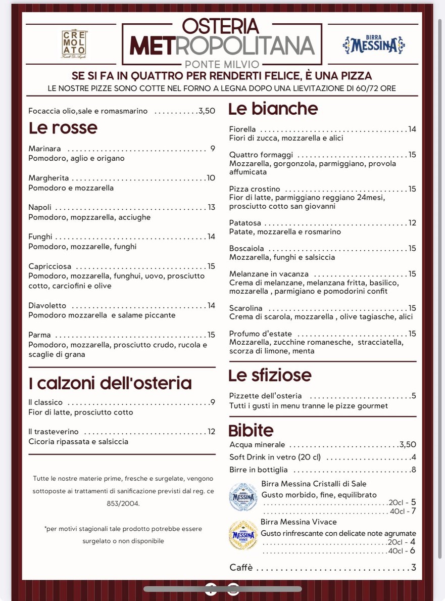 Osteria Metropolitana Ponte Milvio menu 2