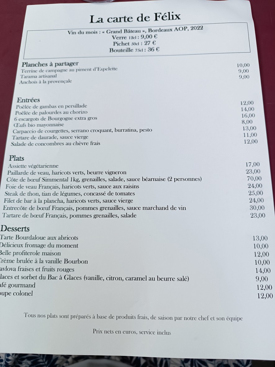 FÉLIX menu 1