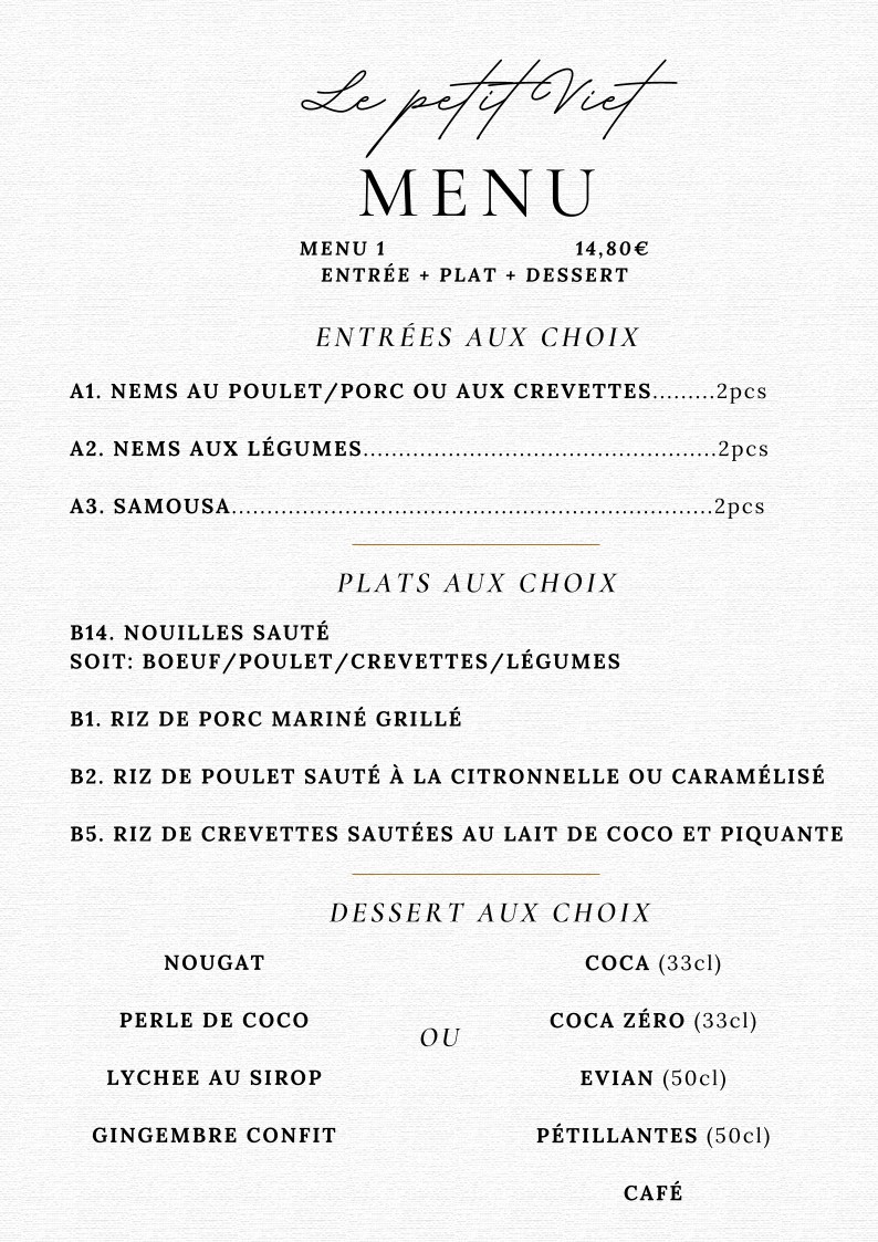 Le Petit Viet menu 1