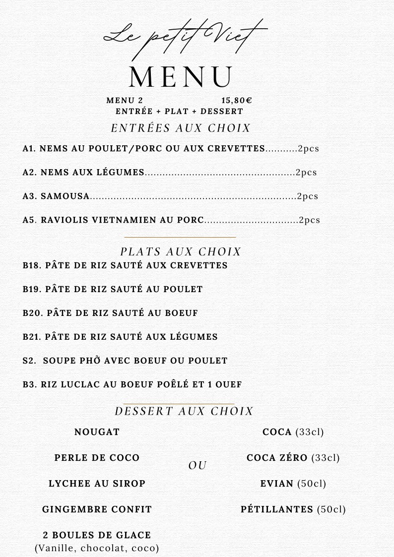 Le Petit Viet menu 2