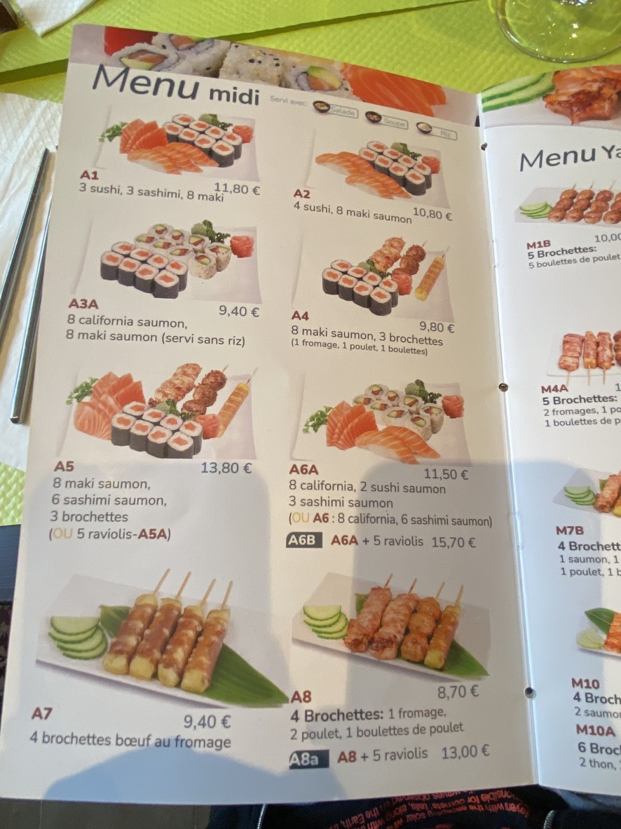 Sushi Clémenceau menu 3