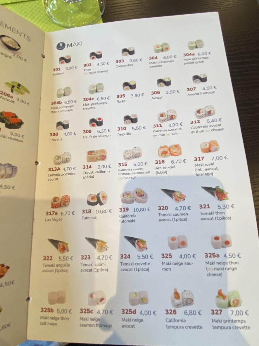Sushi Clémenceau menu 7