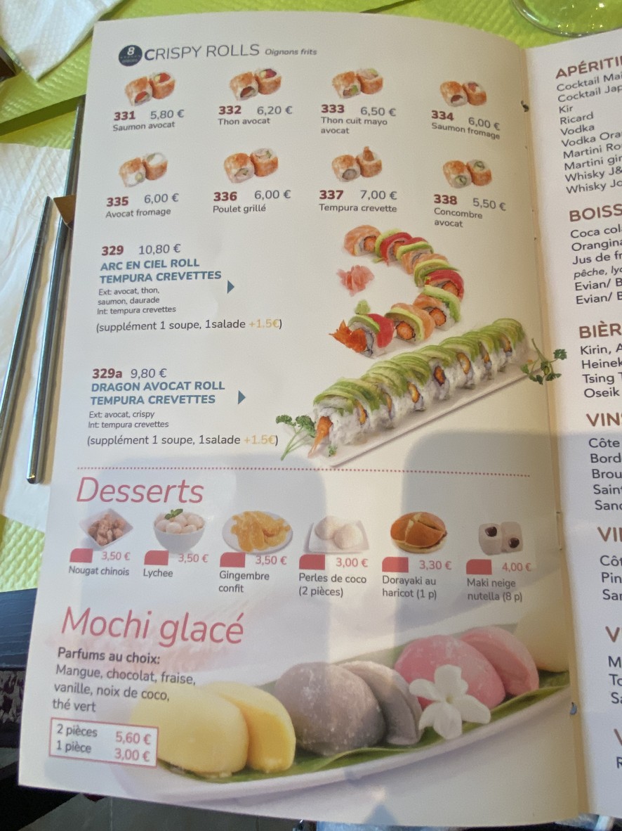 Sushi Clémenceau menu 8