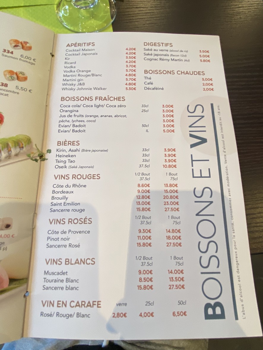 Sushi Clémenceau menu 9